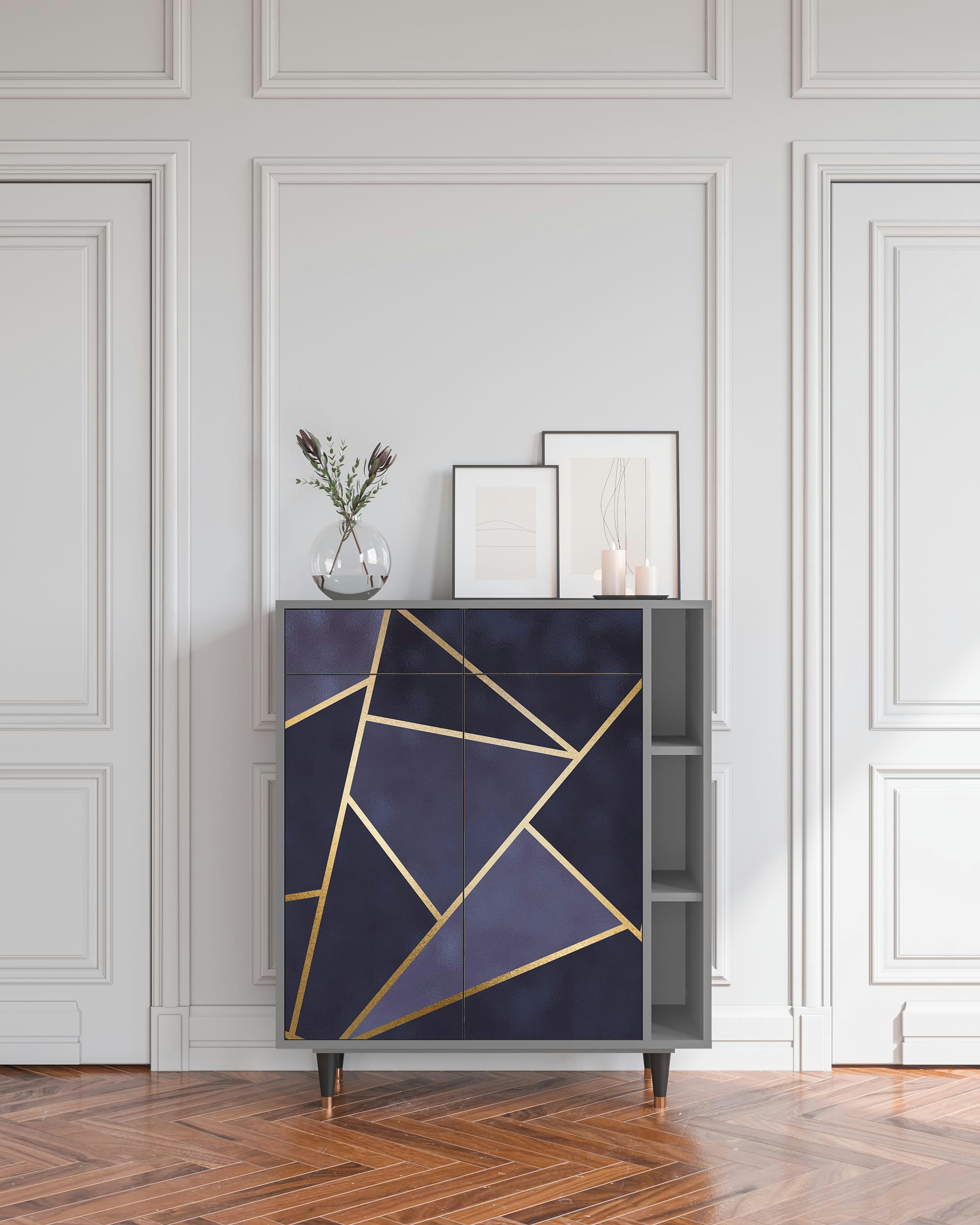 THE AMETHYST - Buffet  bleu 2 tiroirs et 2 portes L 94 cm