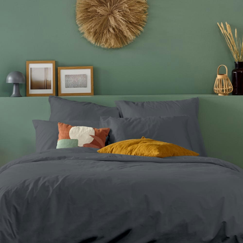 - Taie d'oreiller unie en percale de coton anthracite 65x65cm