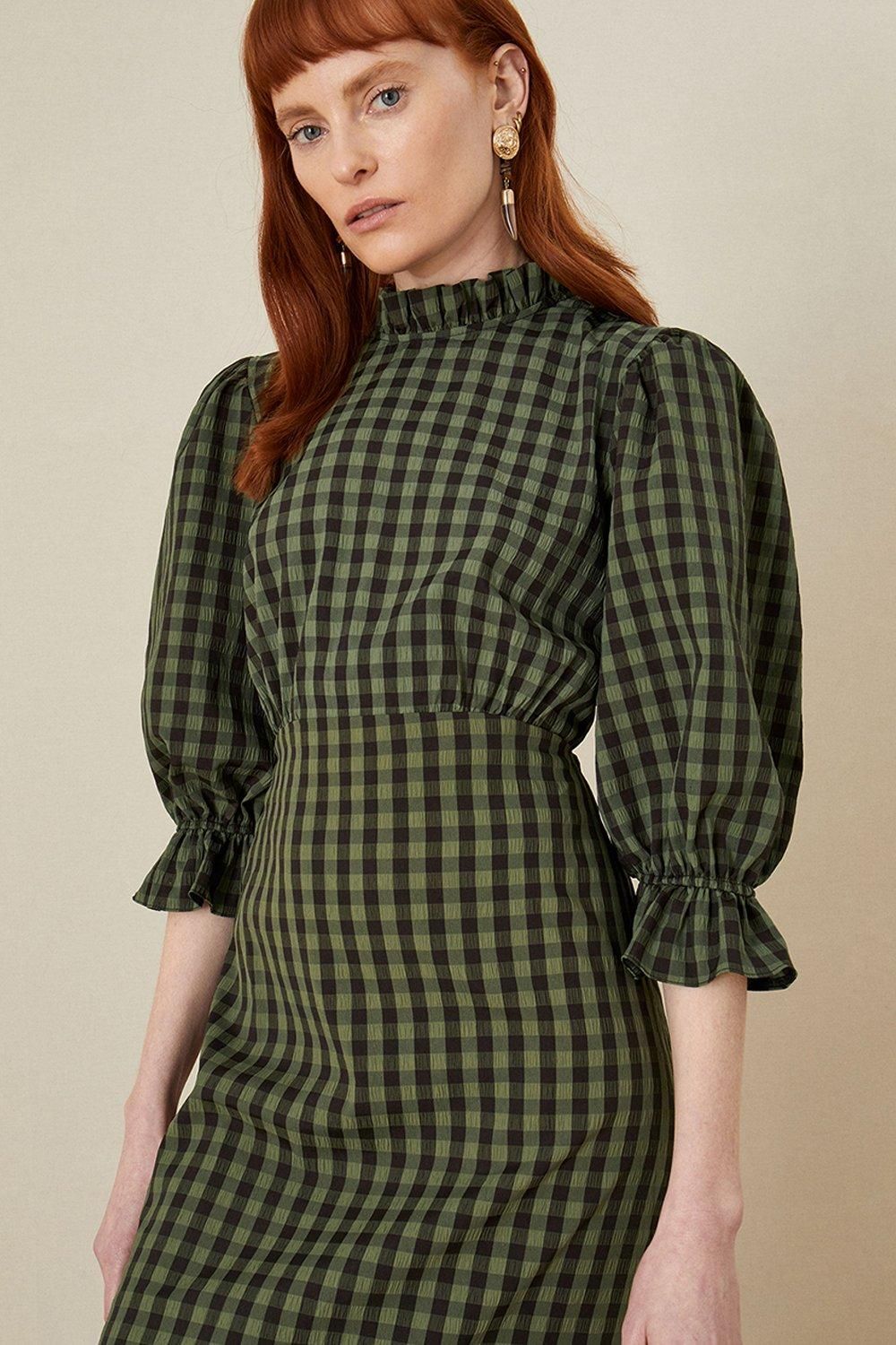 Monsoon Check Tier Hem Midi Dress