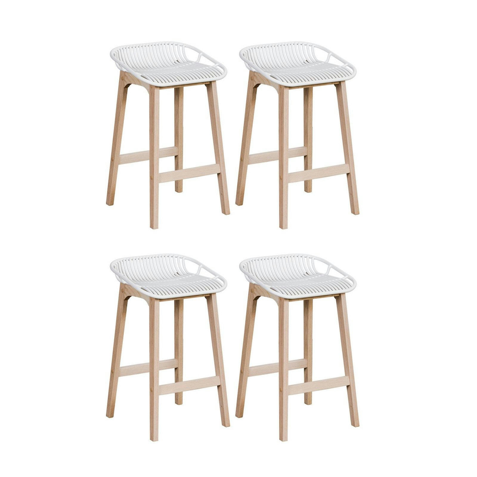 MALMO - Tabourets d'ilot 65 cm  pieds chêne assise plastique blanche -Lot de 4