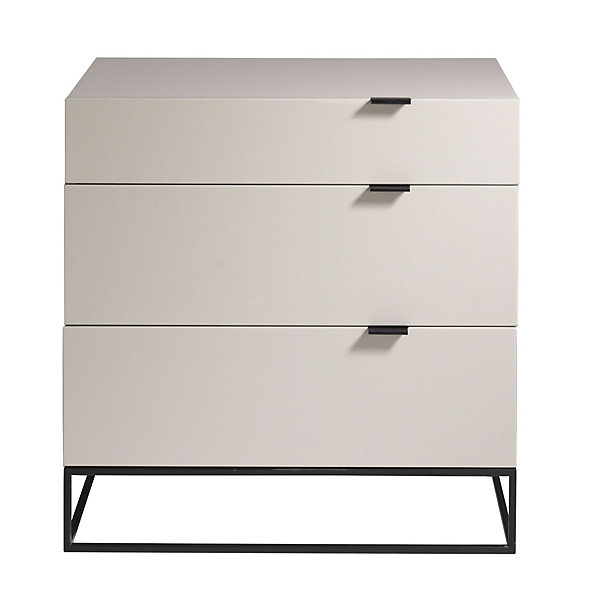 Commode moderne en bois gris et acier noir pour un rangement élégant