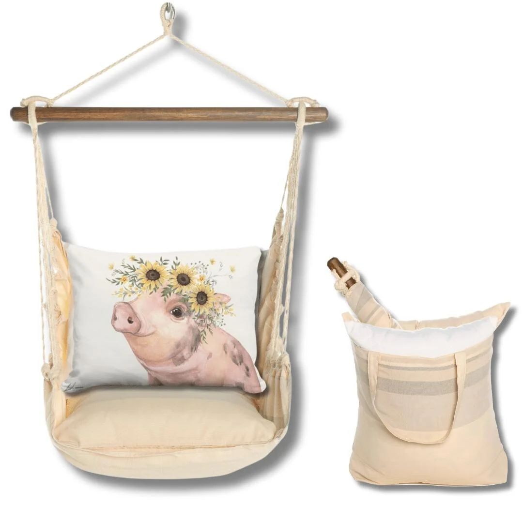 Magnolia Casual Swing Set 4 piece - Magnolia Stripe w/ Pig with Sunflowers