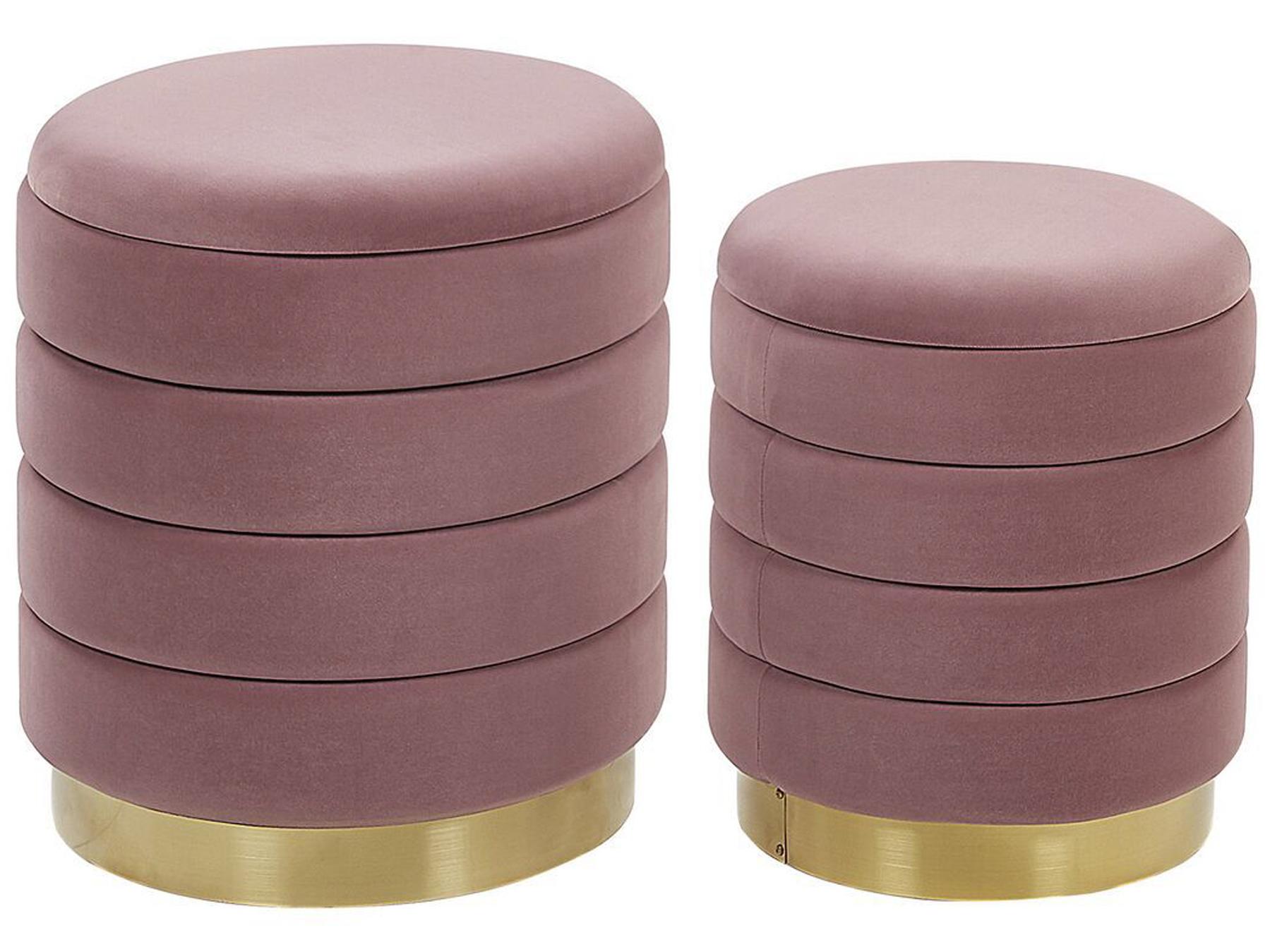 Set of 2 Storage Pouffes GARLAND Velvet Pink