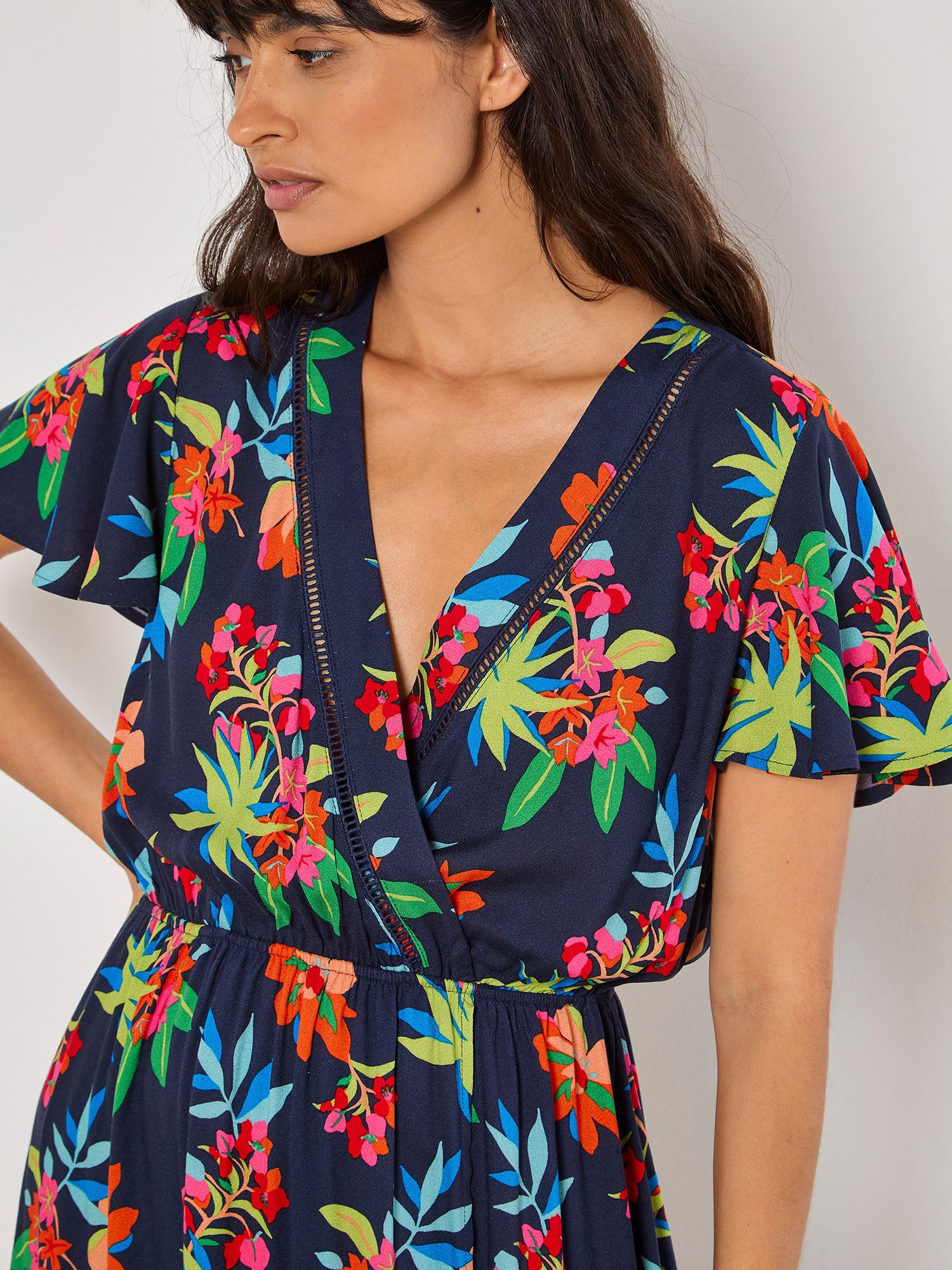 Apricot Tropical Print Wrap Maxi Dress