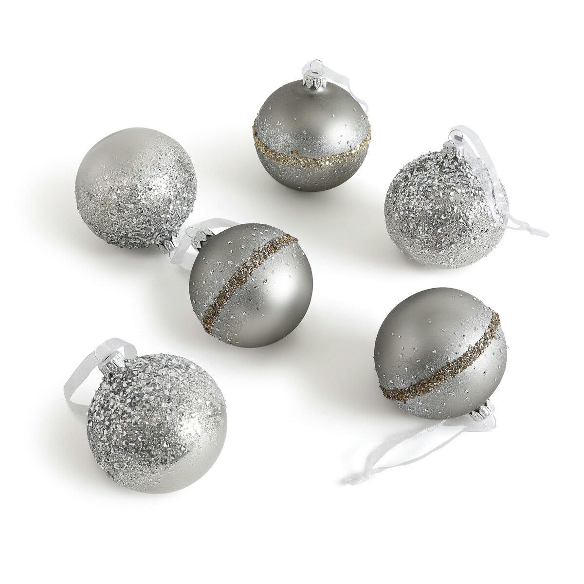 Lot de 6 boules de Noël en verre, Saturne