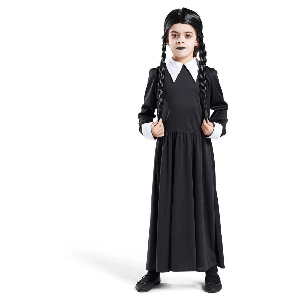 Déguisement enfant Mercredi Addams robe et col 7/10 ans