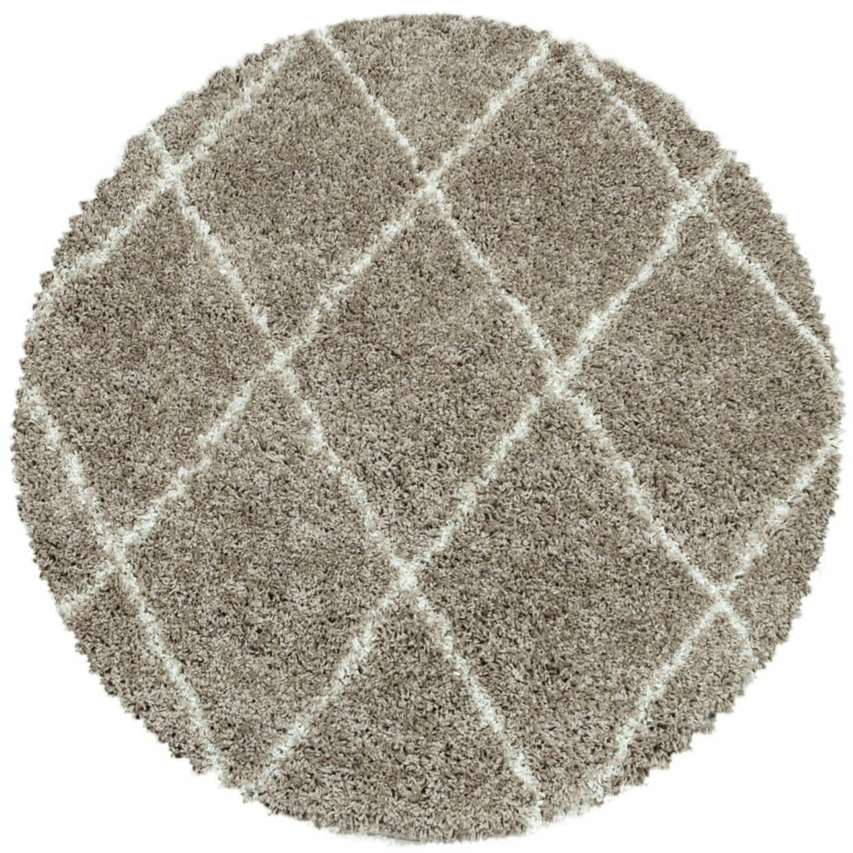 LOSANGES - Tapis rond de style géométrique beige et blanc 160x160cm