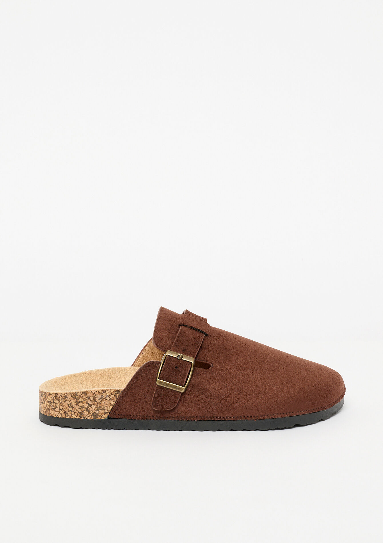 Suede mules met gespdetail