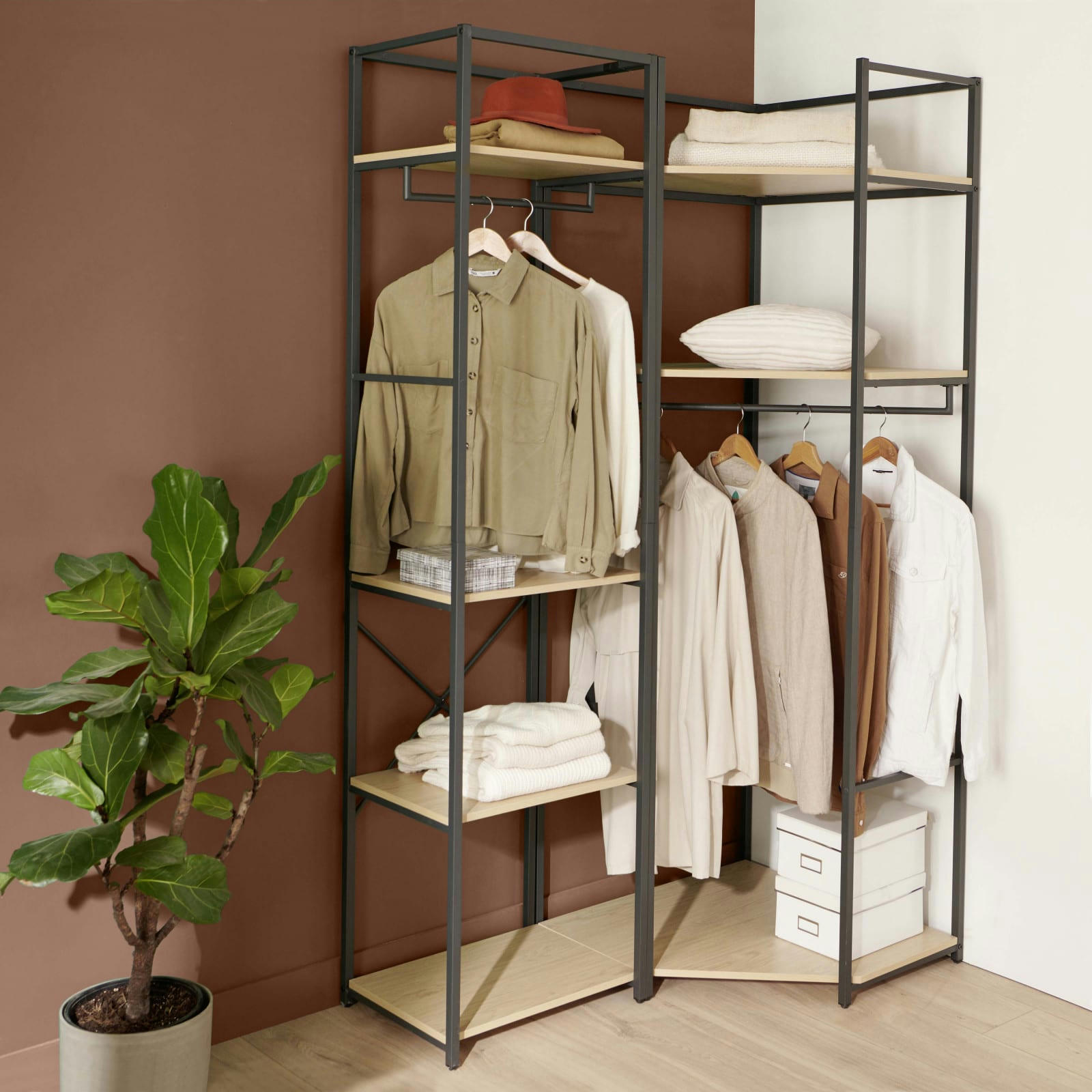 JUNE - Portants vêtements bois et métal NOIR - Lot de 2 -