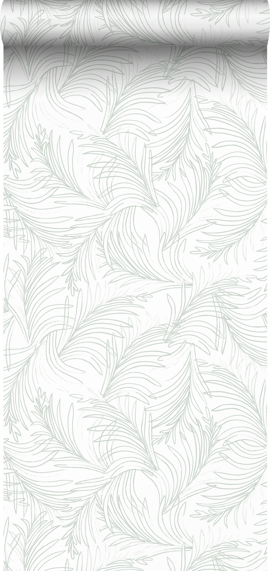 Sanders & Sanders behang veren vergrijsd groen en wit - 53 cm x 10 m - 640367