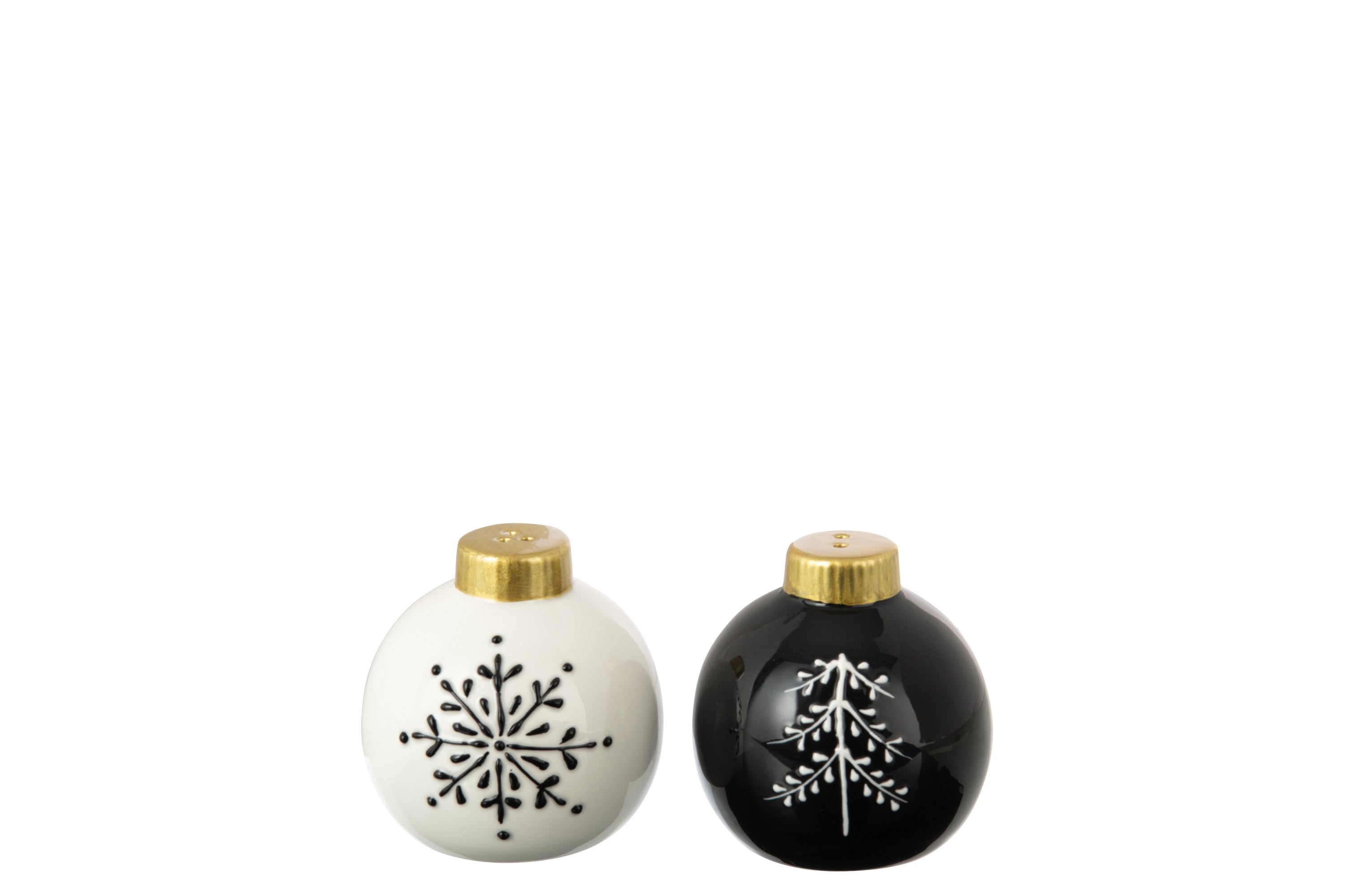 J-Line peper en zoutmolen set Kerstmis Bal Rond Dolomiet - keramiek - zwart/wit - 2 stuls