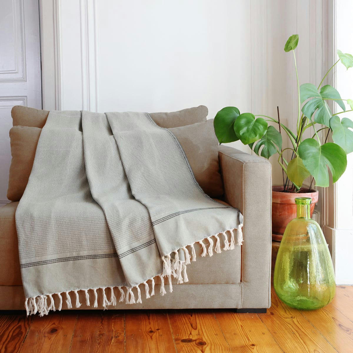 HANA - Plaid coton  160x250 olive