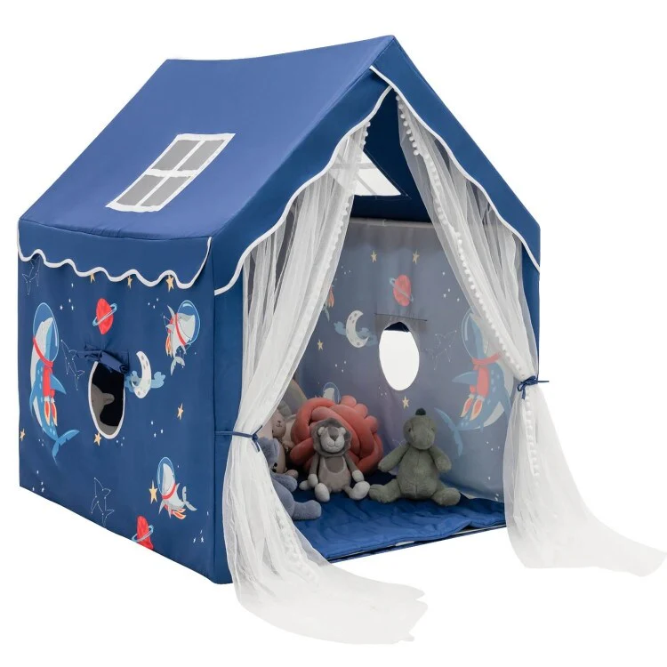 Large Kids Play Tent with Removable Cotton Mat-Blue - 47.5 x 41.5 x 54 inch (L x W x H)