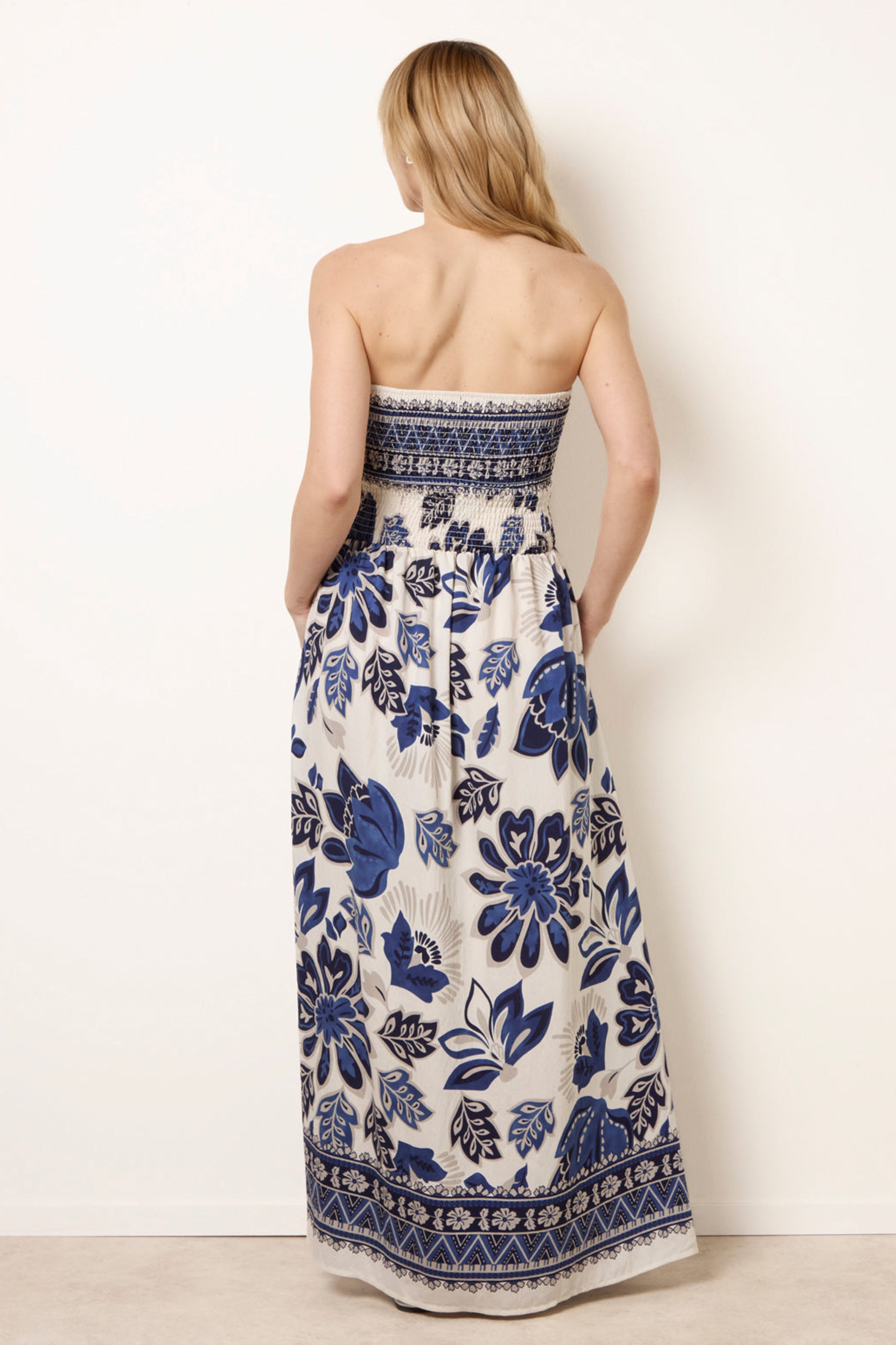 Blue Vanilla Navy Flower Print Bandeau Maxi Dress
