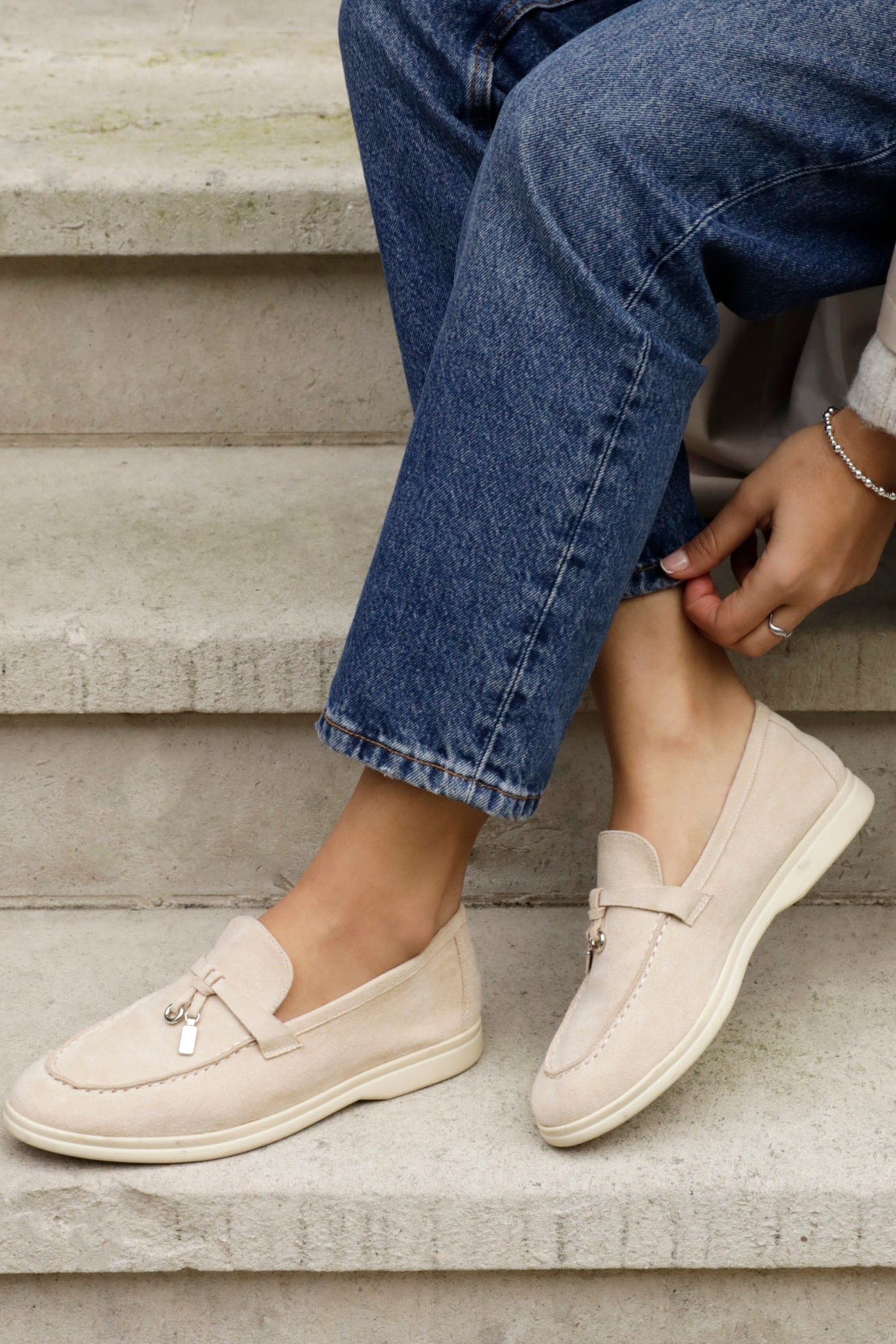 Linzi Alette Beige Faux Suede Slip On Loafers