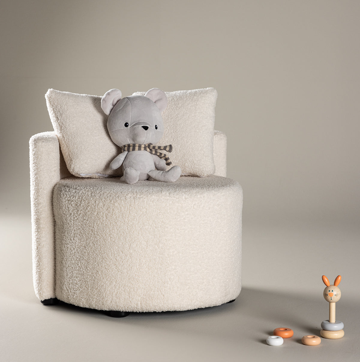 Nest living Elina ronde teddystof kinderfauteuil wit