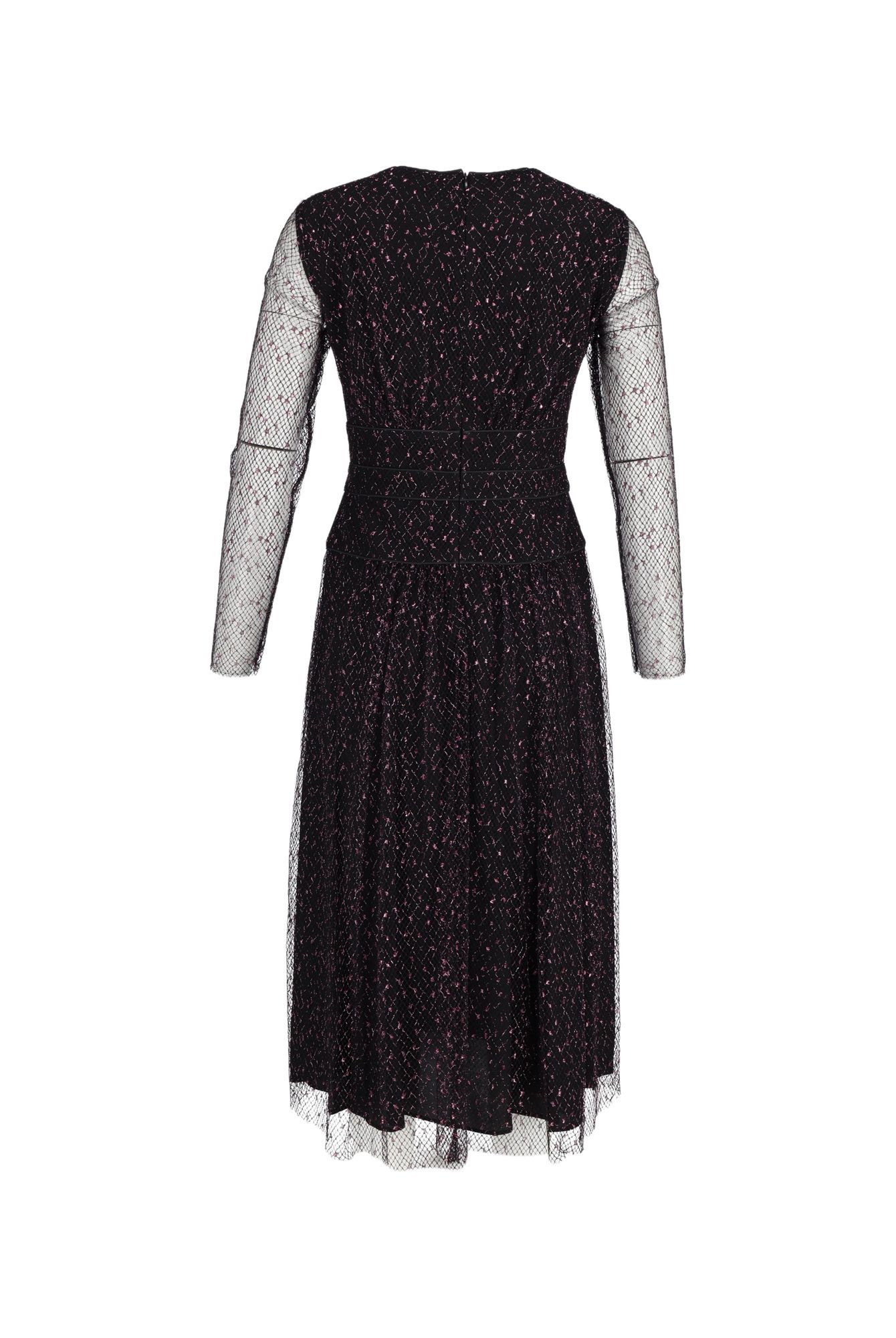 ESCADA Preloved Sheer Sleeve Midi Dress in Black Polyester