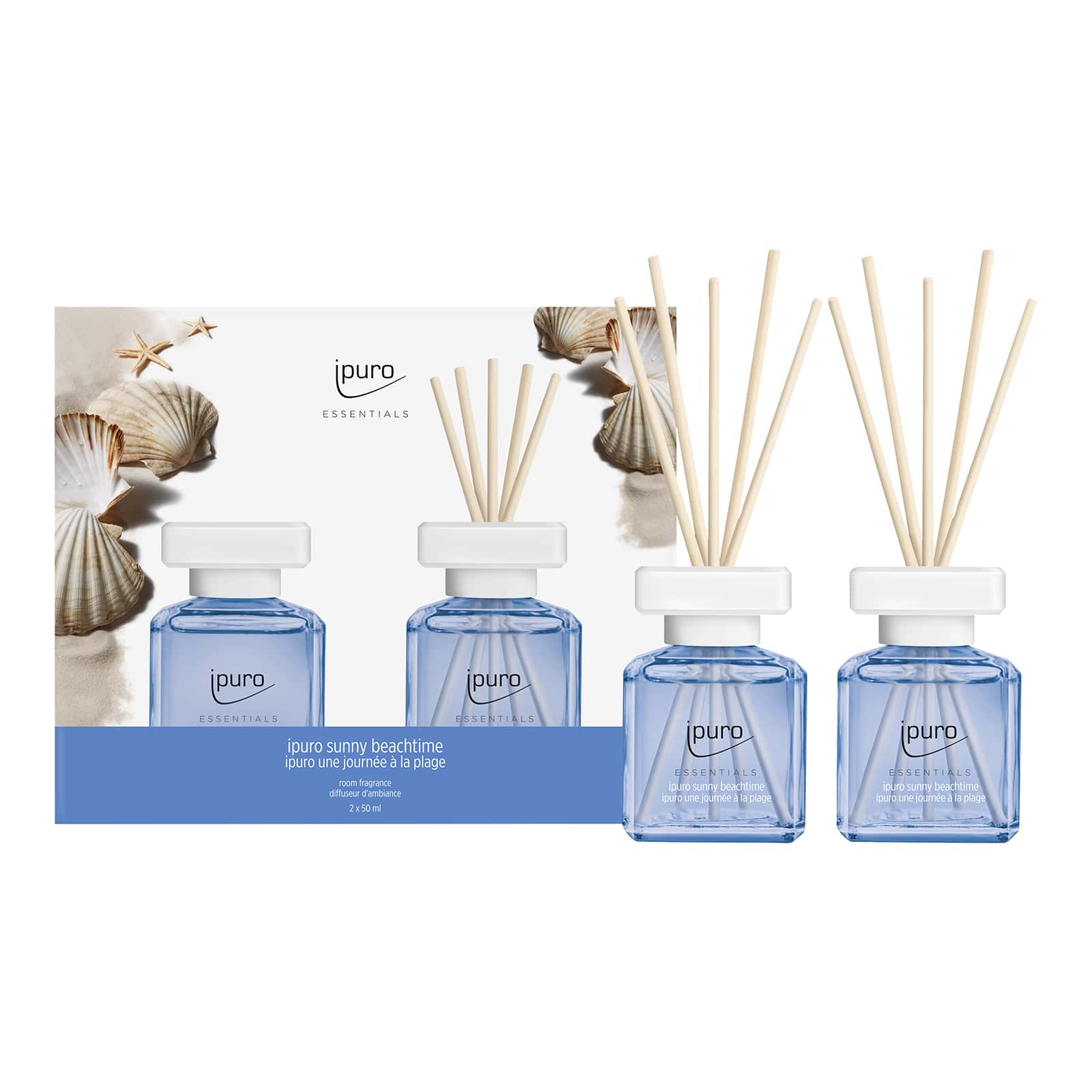 ipuro ESSENTIALS Raumduft-Set Sunny Beachtime Blau, 2 Stück, 100 ml
