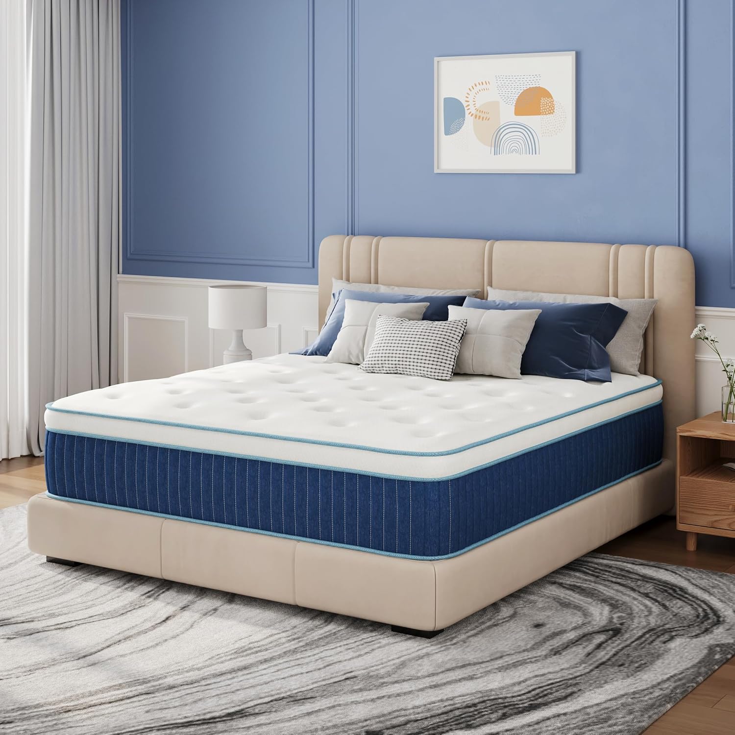 EGOHOME 12 Inch Hybrid Mattress, Queen Mattress in a Box, Fiberglass Free, Just Right Medium Feel, Enhanced Motion Isolation & Edge Support, CertiPUR-US Certified, 60x80