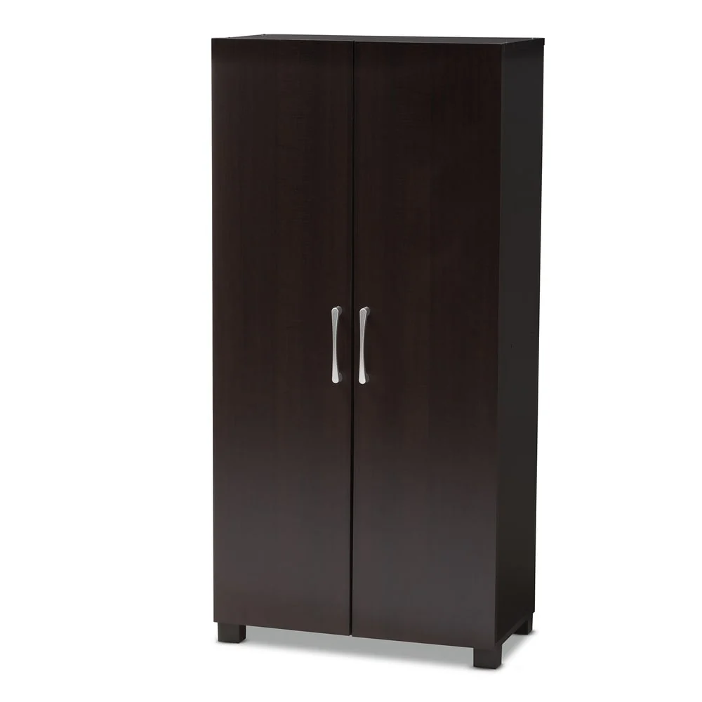 Modern and Contemporary Wenge Dark Brown 2-Door Shoe Storage Cabinet
