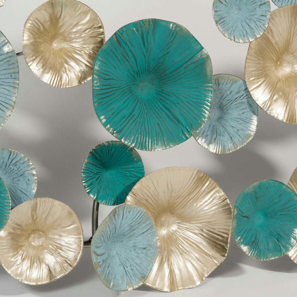 Numpheas - Déco murale en métal bleu et doré 47x97