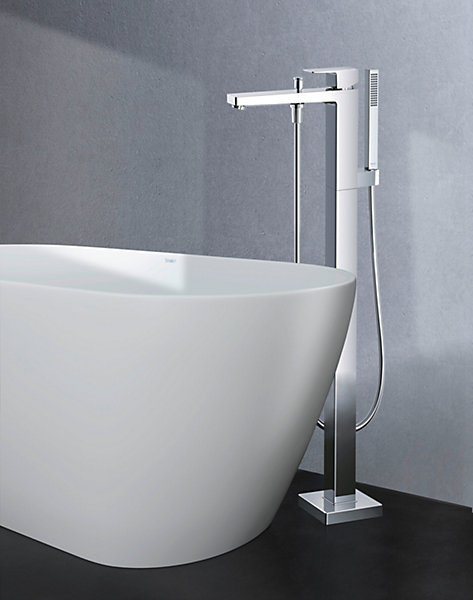 Mitigeur de baignoire monocommande sur pied avec bec et douchette   flexible - Chrome - 13,5x31,5x94cm - Manhattan