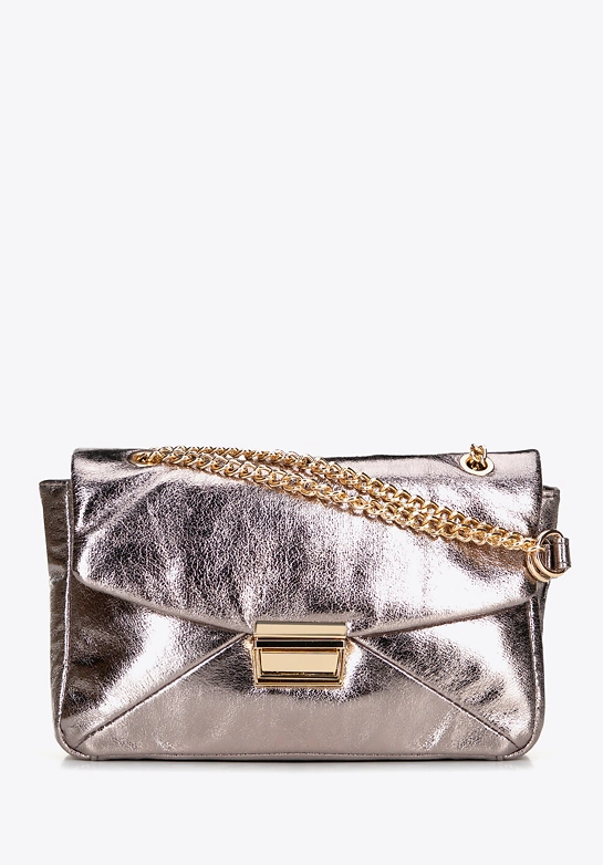 Damska crossbody z połyskującej ekoskóry szara