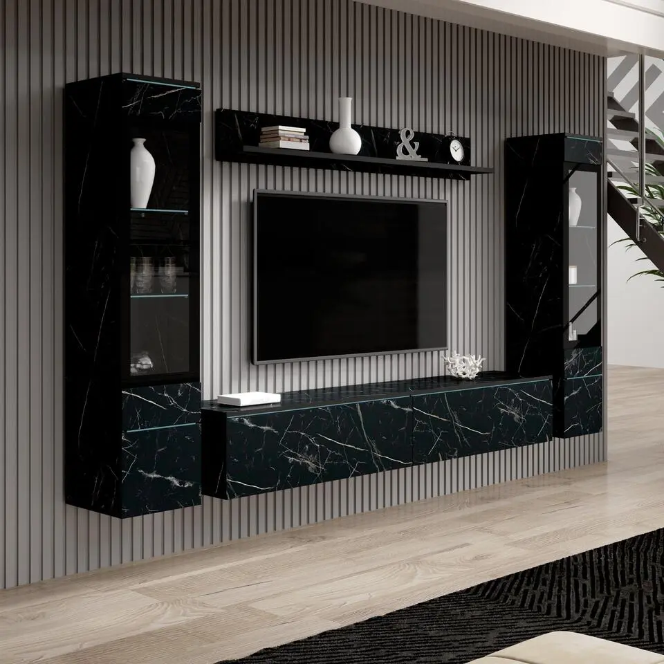 Meubella - Wandmeubel Variety - Zwart - Marmerlook
