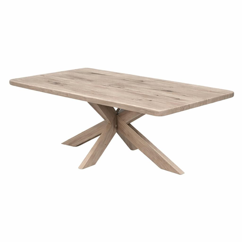 Table extensible chêne grisé bords biseautés pied bois 220 cm PALERME