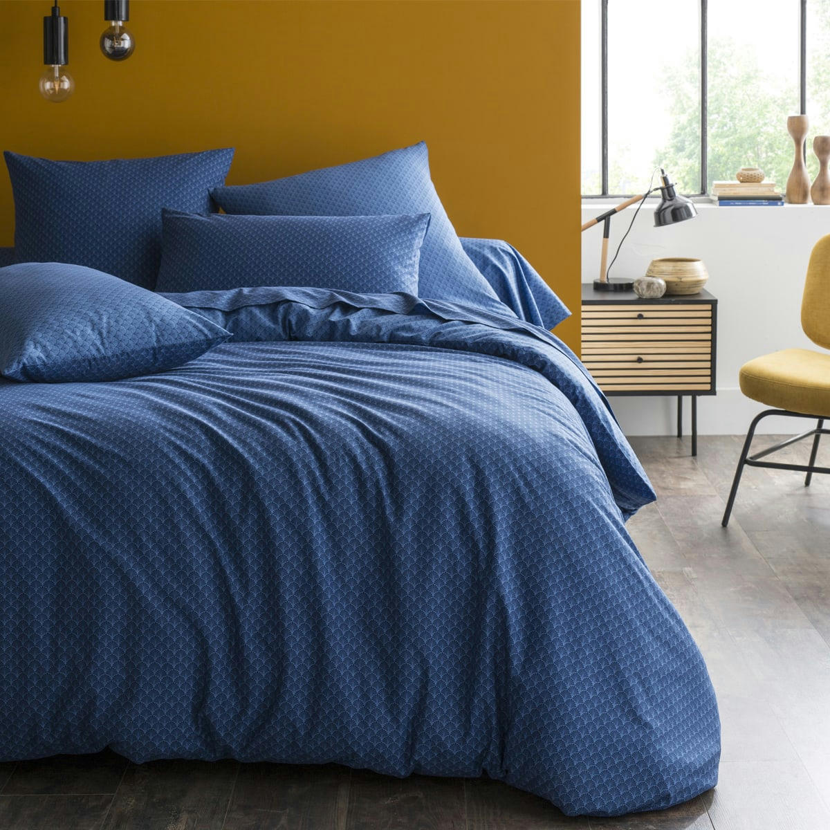 CAMILLE MARINE - Housse de couette en bambou bleu marine 260x240