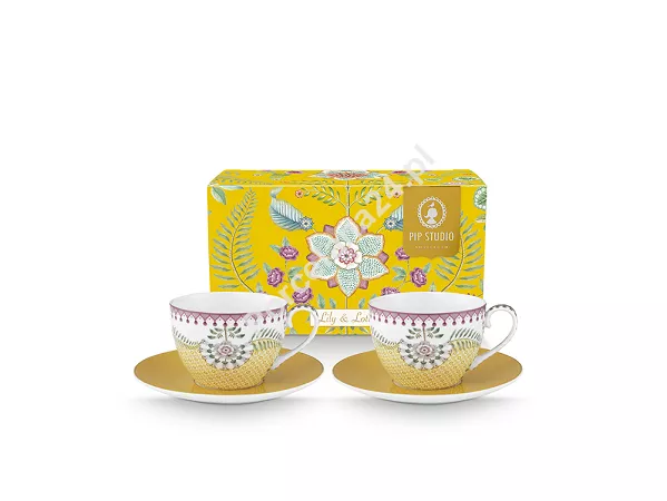 Komplet 2 filiżanek ze spodkiem 0,3 L Pip Studio - Lily & Lotus Yellow 51.L&LY.004.215