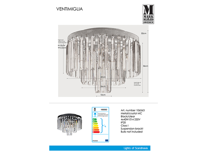 Lampa sufitowa Ventimiglia 4-punktowa metalowa transparentna