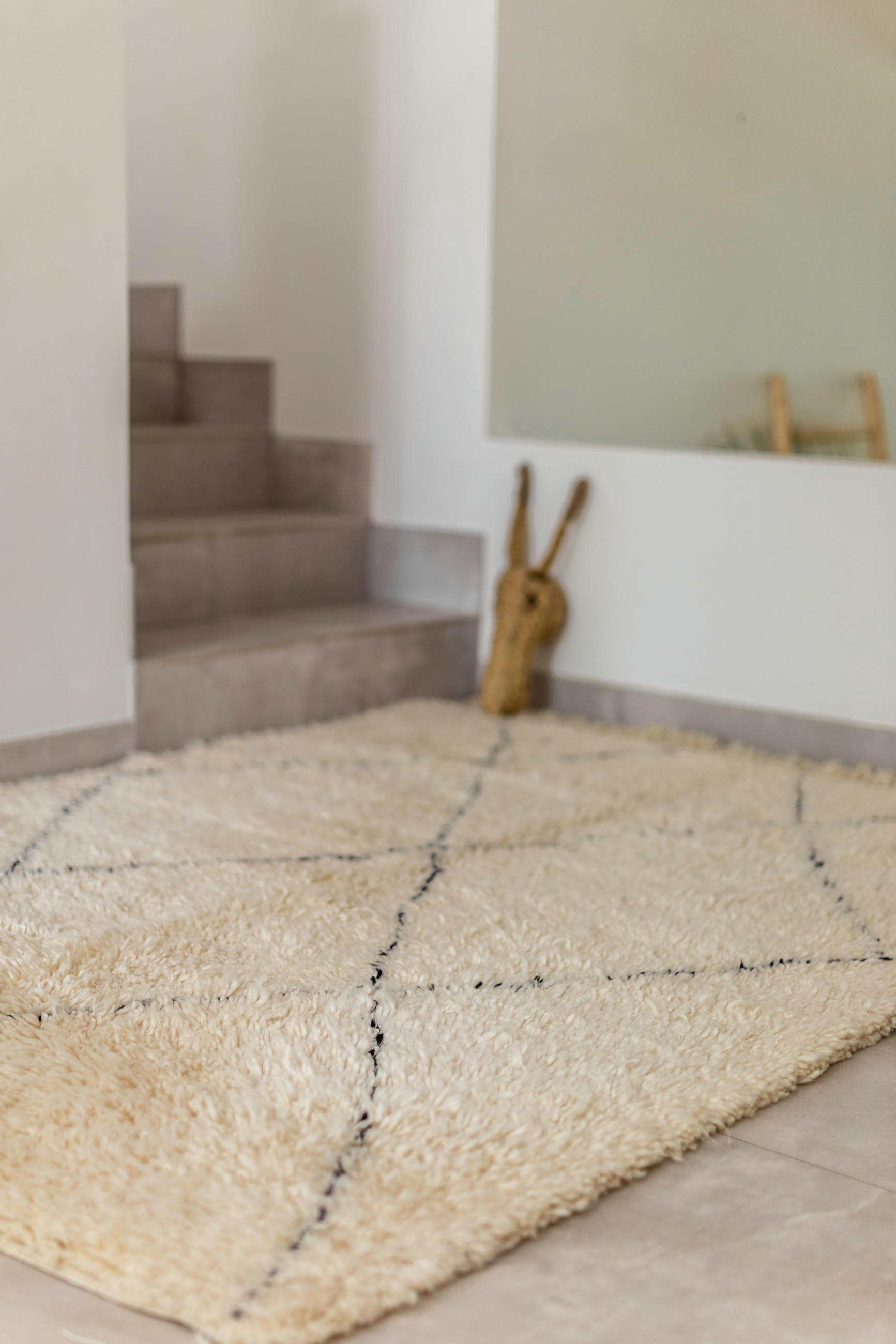 BERBERE - Tapis berbère original marocain laine noir blanc Kchacha 80x240