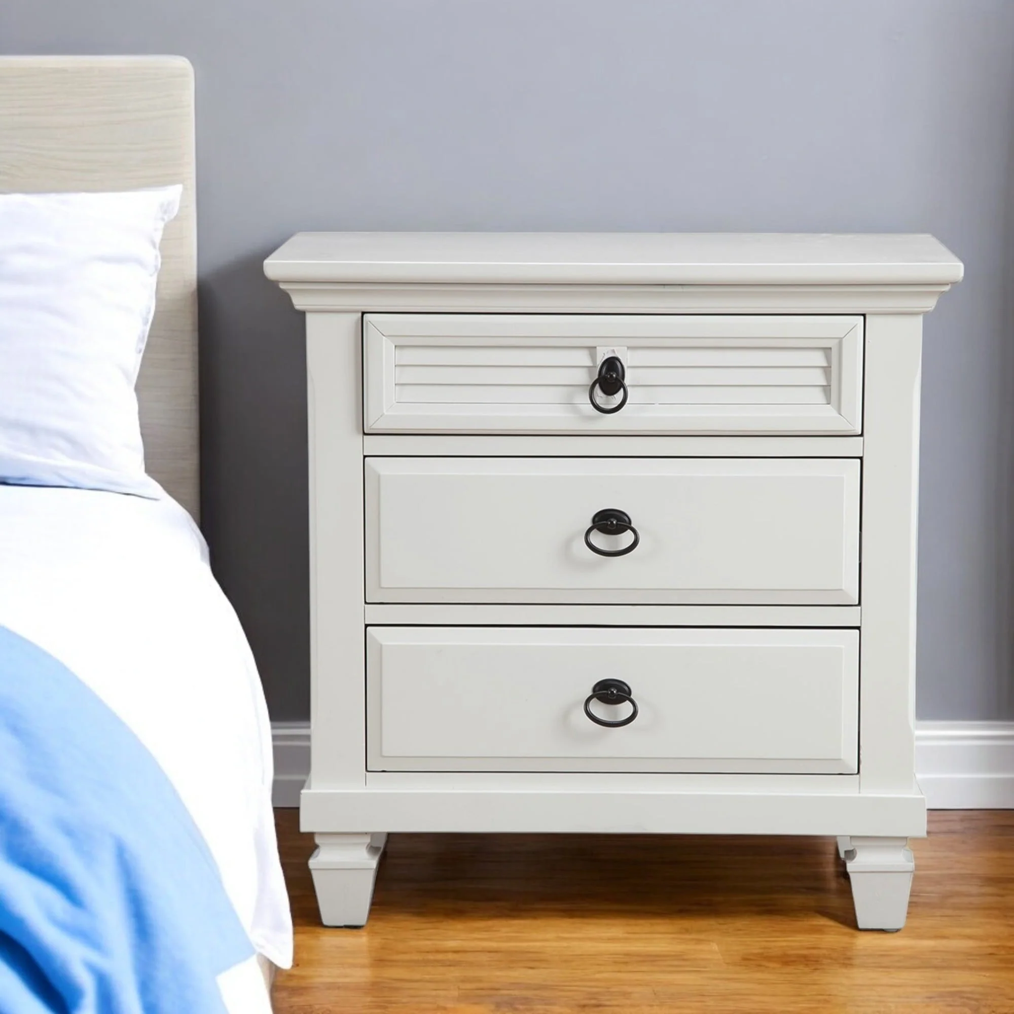 HomeRoots 28 White Wood Three Drawer Nightstand