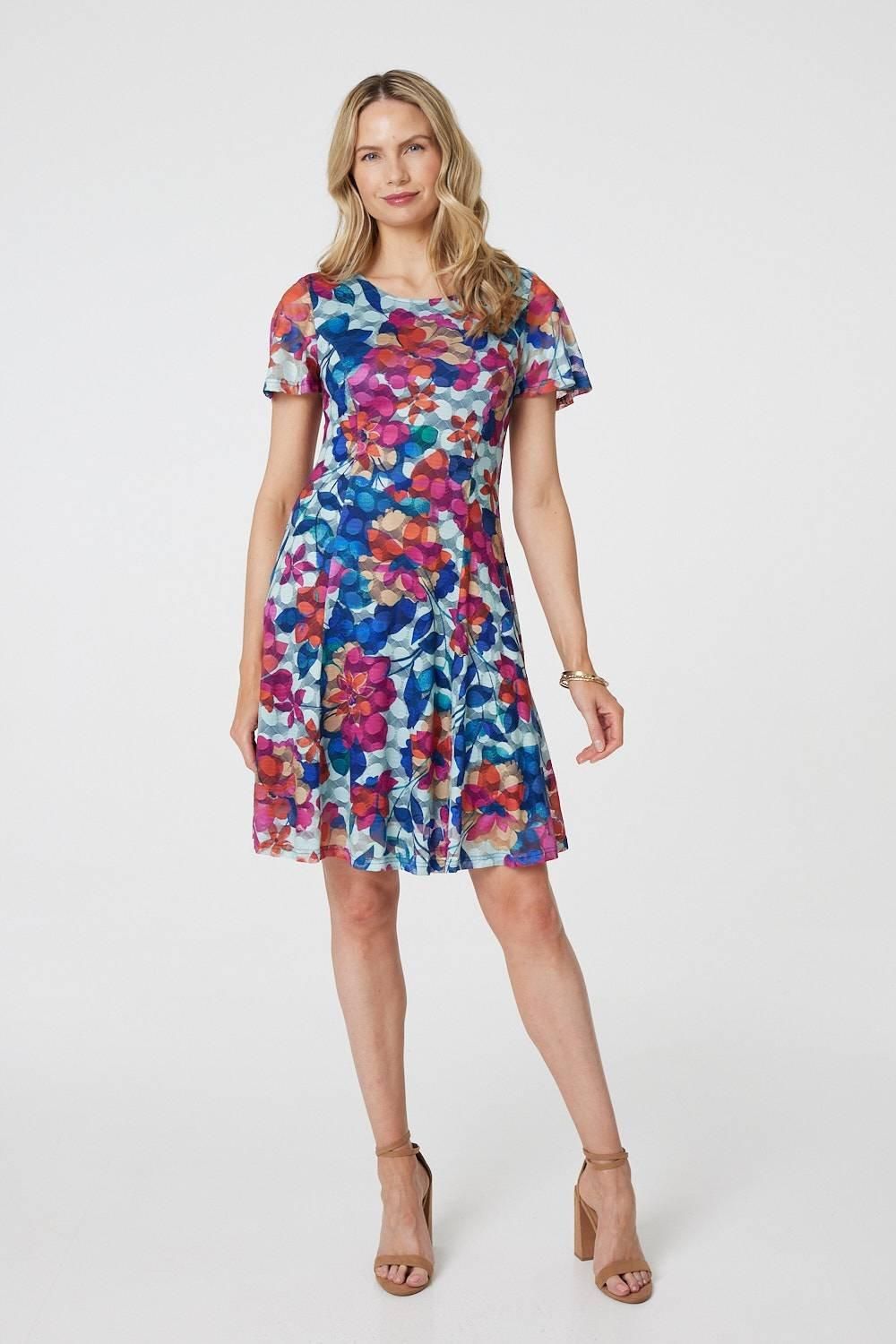 Izabel London Floral Layered Angel Sleeve Short Dress