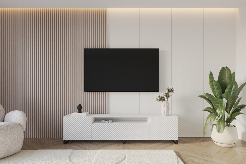 Szafka RTV z frezowanymi frontami stojąca ZENO-S - 200x53x41 cm - Biały