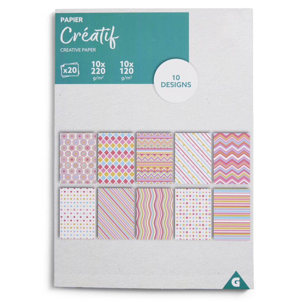 Lot de 20 papiers créatifs 10 designs - 4 modèles