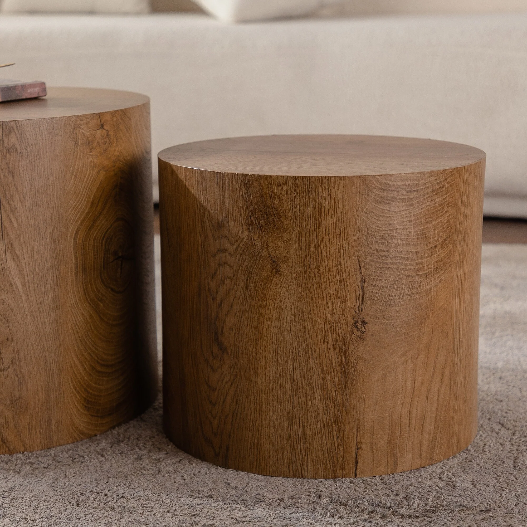 Nesting Coffee Table Set Of 2 Round Wooden Coffee Tables Circle Modern Table