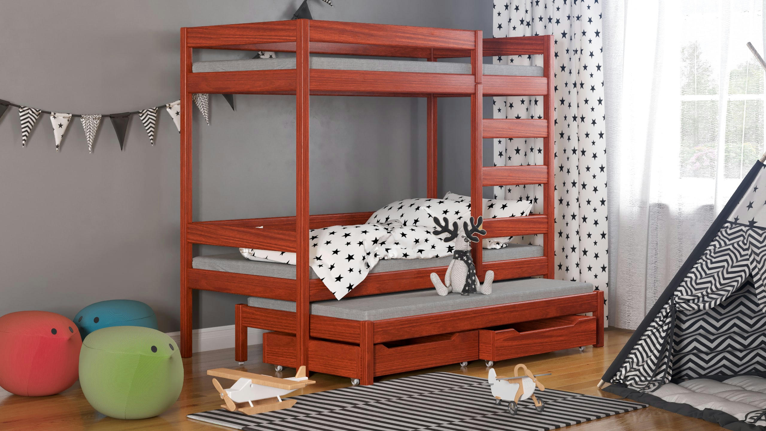 - Lit superposé en pin massif 180x80 palissandre