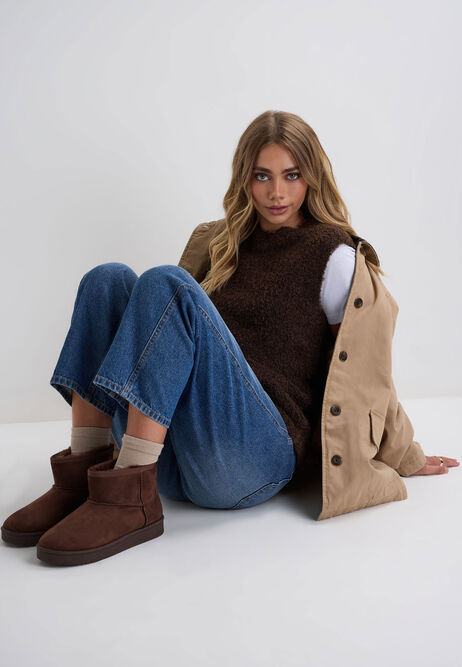Womens Chocolate Brown Fluffy Suedette Boots
