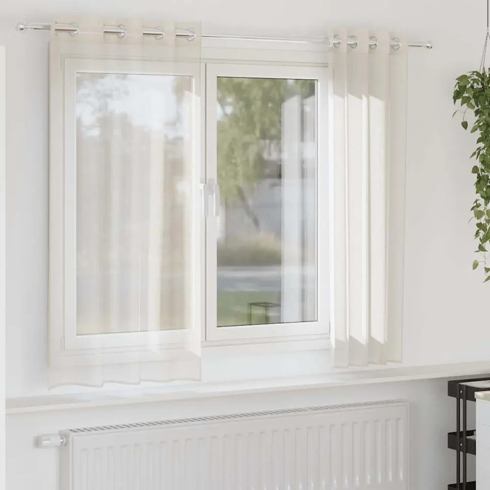 vidaXL Gordijnen van voile met ringen - Cr&egrave;me - 140x175 cm - Stof - 2 Stuks
