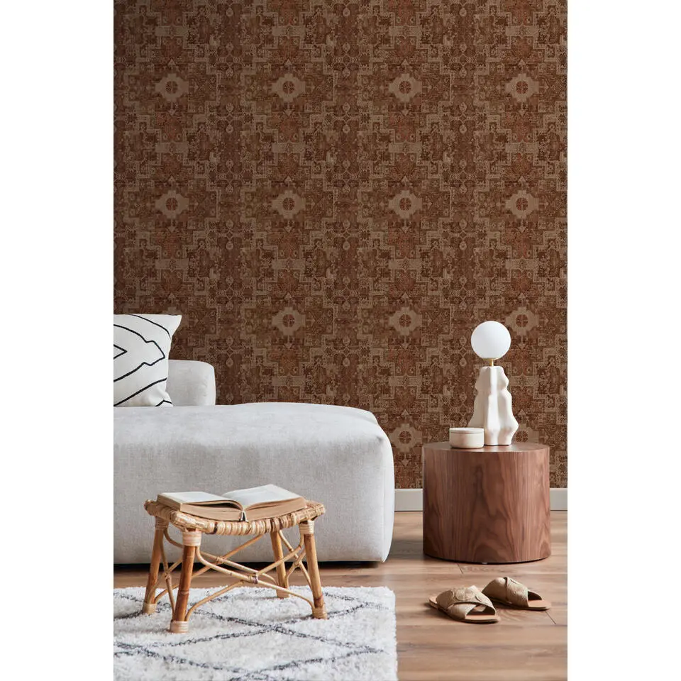 ESTAhome behang oosters kelim tapijt oranje bruin - 50 x 900 cm