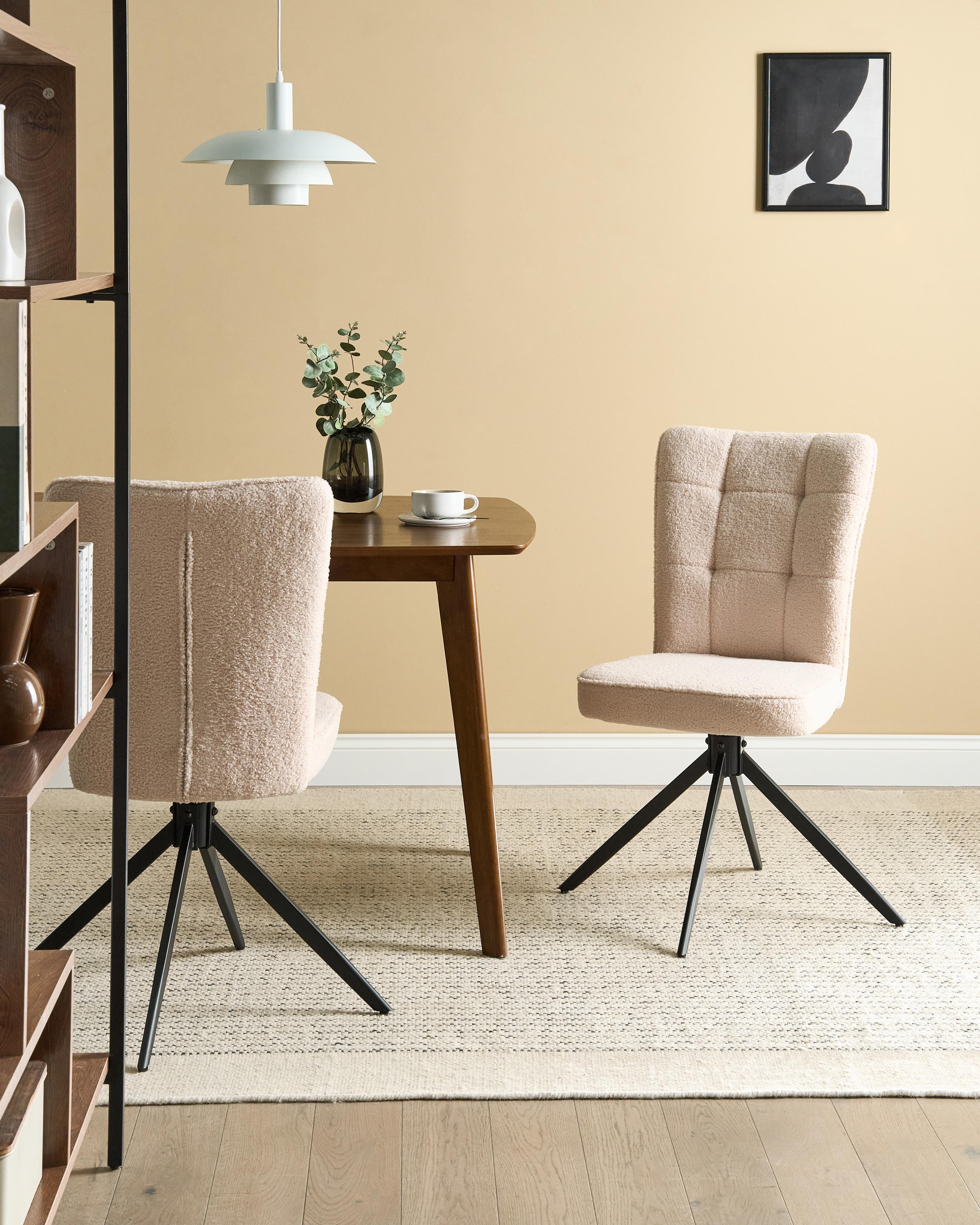 Set of 2 Dining Chairs Swivel RYAN Boucle Light Beige