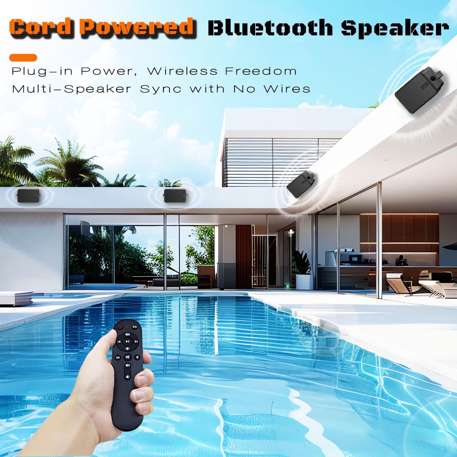 400W AC-Powered Outdoor Bluetooth Speakers | Wireless Sync 100+ Speakers | IPX5 Waterproof Wall Mount | for Party, Patio, Porch, Garage (Pair, Black)