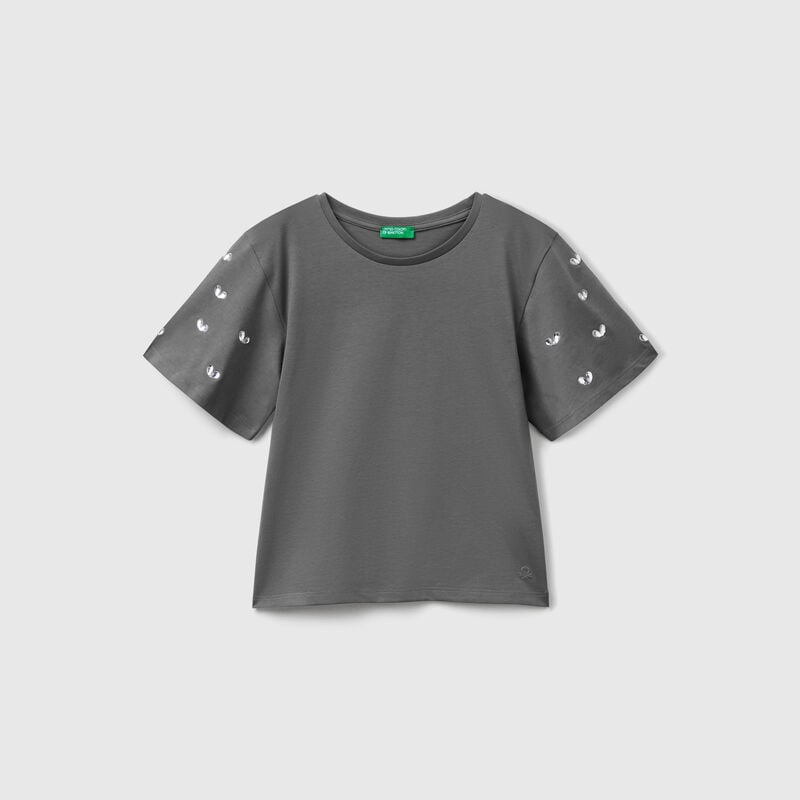 T-shirt with rhinestone sleeves