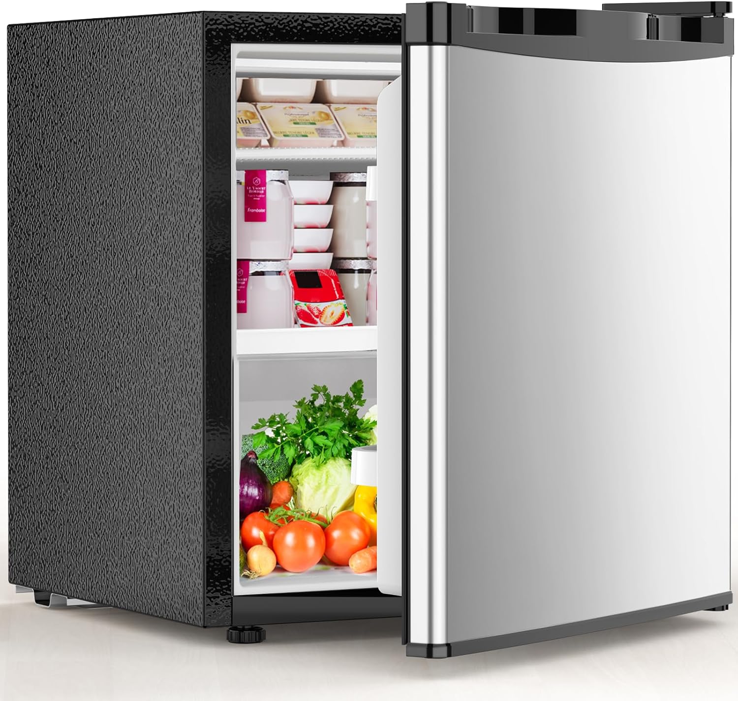Electactic 1.6 Cu.ft Mini Fridge with Freezer, Compact Single Reversible Door Refrigerator, Adjustable Thermostat, Ultra Quiet, Energy Efficient for Office, Dorm, Bedroom, Apartment -Silver