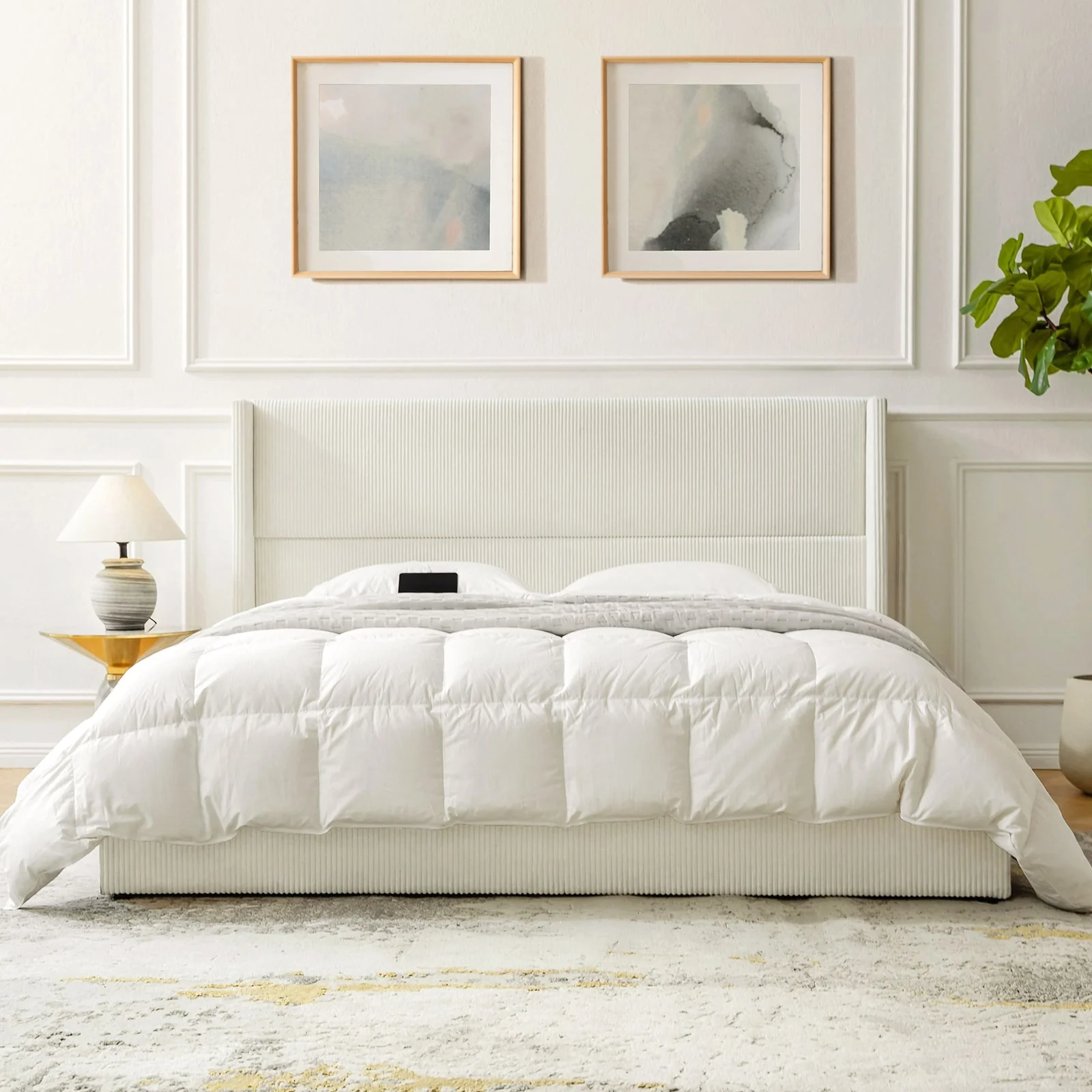 Bona Modern Corduroy Upholstered Storage Bed with USB and Type-C Charging Stations by HULALA HOME