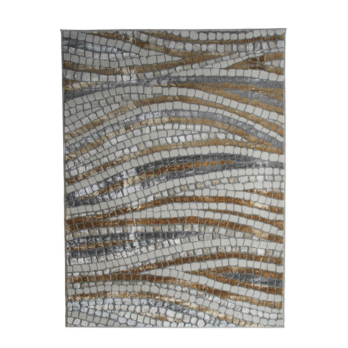 BORGES - Tapis graphique effet carreau gris or 160x230