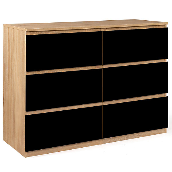 Commode 6 tiroirs TOMI 110 cm bois façon hêtre et noir