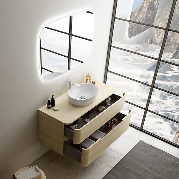 Ensemble salle de bains L. 119 cm meuble sous vasque   plan de toilette décor bois natuel Alba